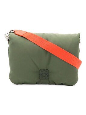 Loewe Anagram Puffer Goya Shoulder Bag Nylon Khaki Green Orange Silver